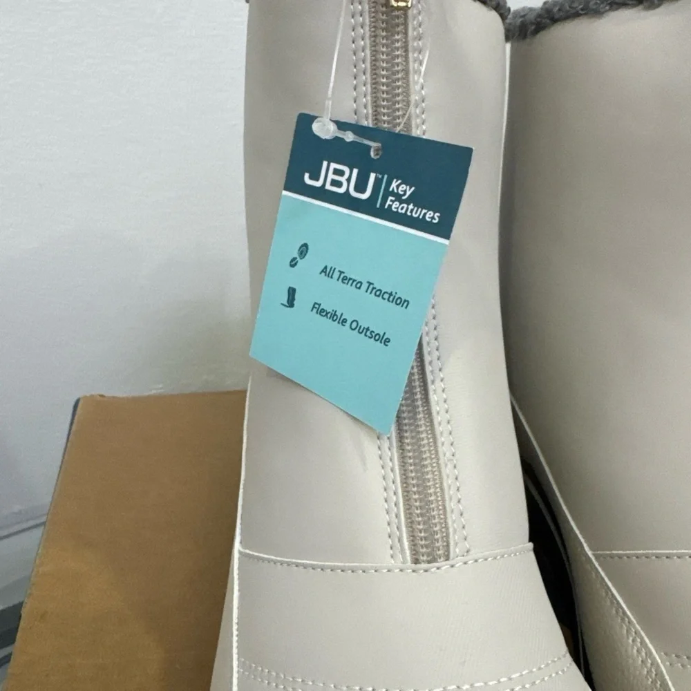 JBU Cream Front-Zip Faux-Fur Lined Ankle Boots